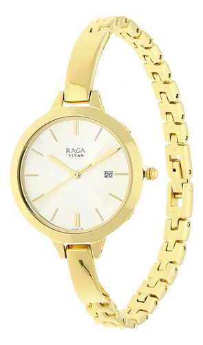 Reloj Pulsera Titan Raga Viva Para Mujer - Cuarzo, Resistente Al Agua, Champán/dorado
