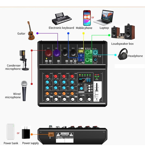 Yamnweo Gx-06 Mezclador De Audio Portátil De 6 Canales Con