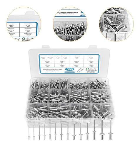 - 500pcs Remaches Ciegos, Conjunto De Remaches 3/32 Plata