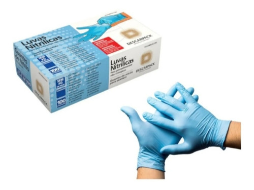 Luva Nitrilica Procedimento Azul Sem Pó Descarpack Tamanho G