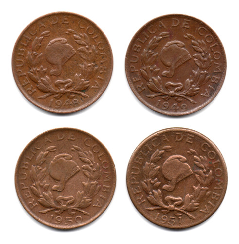 1 Centavo 1948 - 1951 Bogotá Serie De 4 Monedas