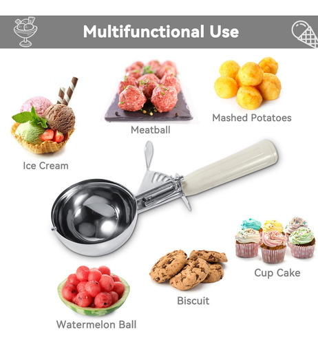 Cuchara Para Helado Premium Acero Inoxidable Mecánico Cookie