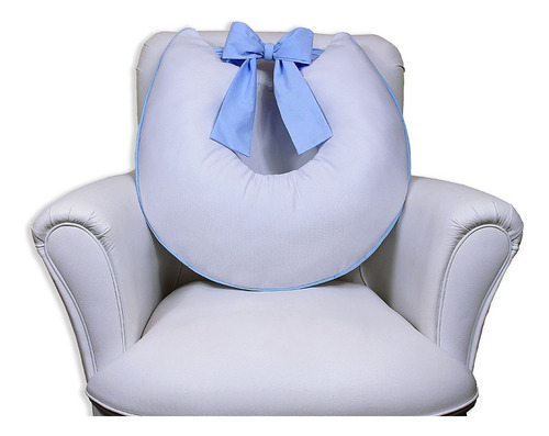 Almofada De Amamentação Menino Palha E Azul C/ Laço E Zíper Cor Branco Liso