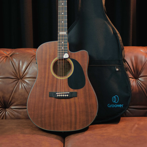Kit Violão Giannini Gf-1d Bag Palheta Groover Folk Cordas De Aço Eletroacústico Série Performance Walnut Satin Fosco Equalizador E Afinador Embutidos