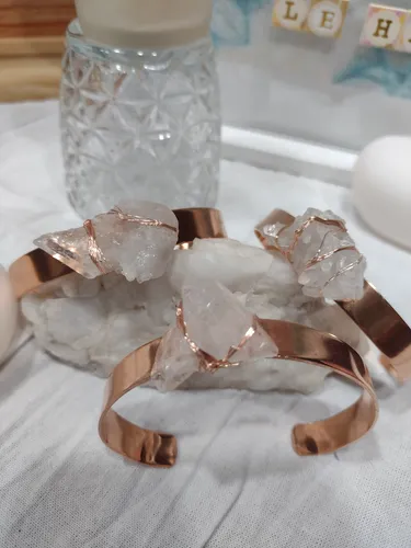 Pulsera Cobre Puro Con Cristal De Roca Natural