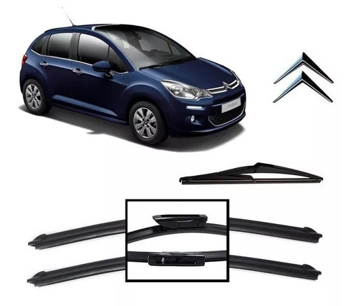 Kit 3 Palhetas Parabrisa Diant+ Tras Citroen Novo C3 2013...