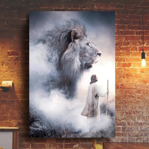Jesus Cristo E O Leão Quadro Em Tecido Canvas Decoração 