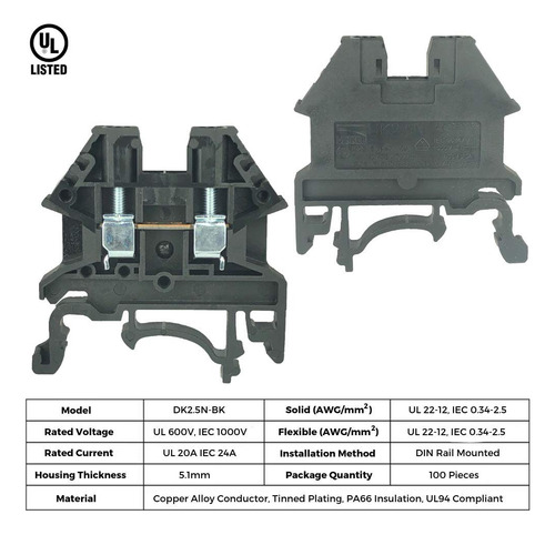 Bloque De Terminales De Riel Din 600 V 20 A 12-22 Awg 100 Un
