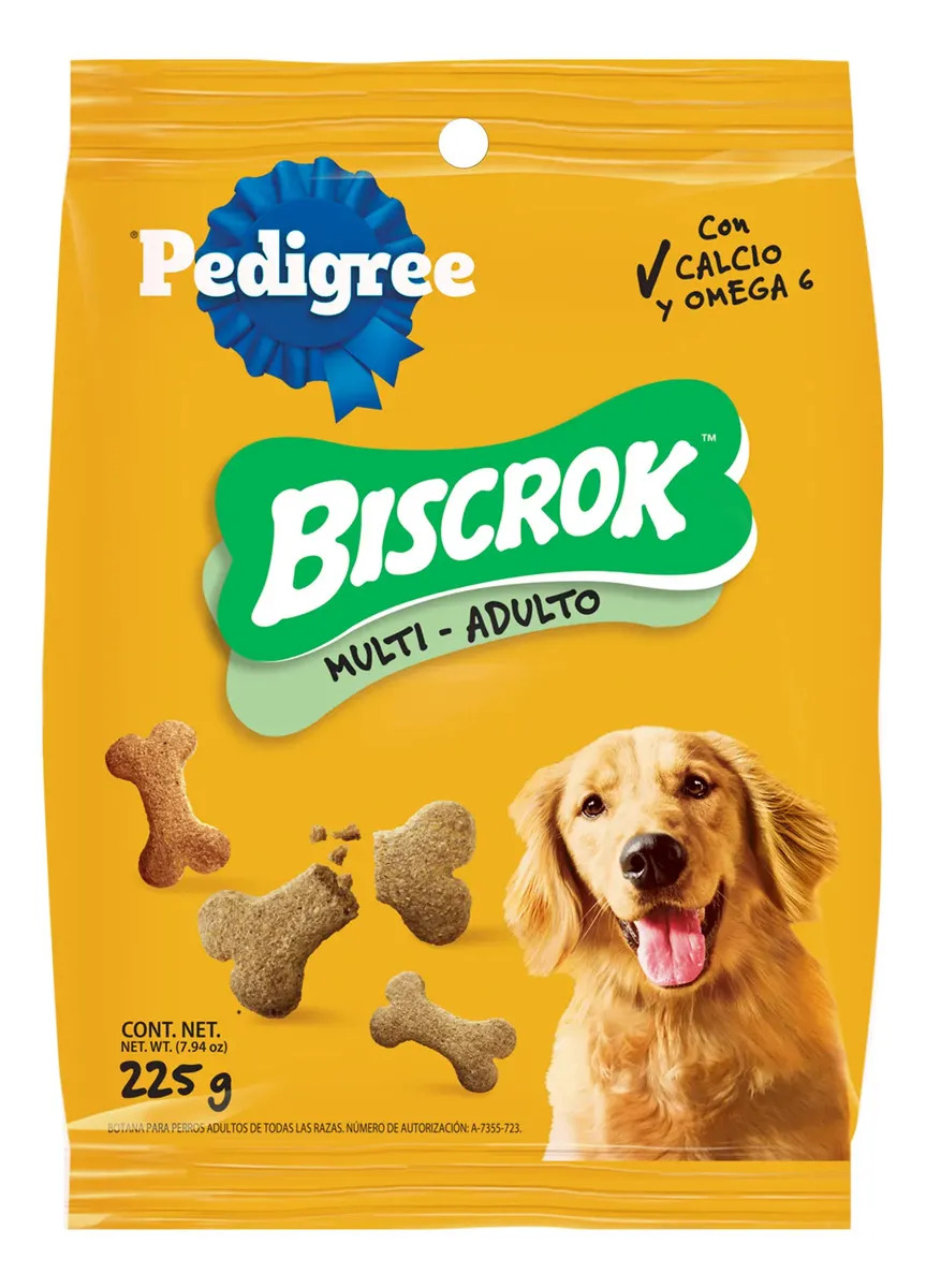PEDIGREE - Premios para Perros Adultos Bisrock, Omega 3, Adicionado con Calcio, Sin Colorantes, Ideal para Entrenamiento, 225g