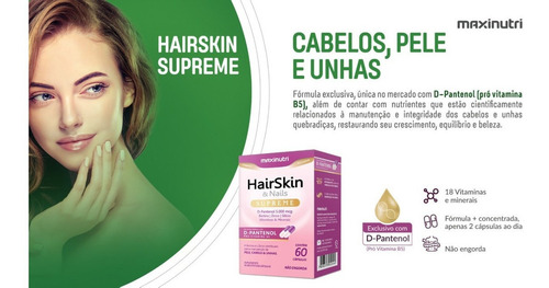 Imagem 6 de 7 de Hair Skin & Nails Supreme D-pantenol 5000mcg 60 Cápsulas