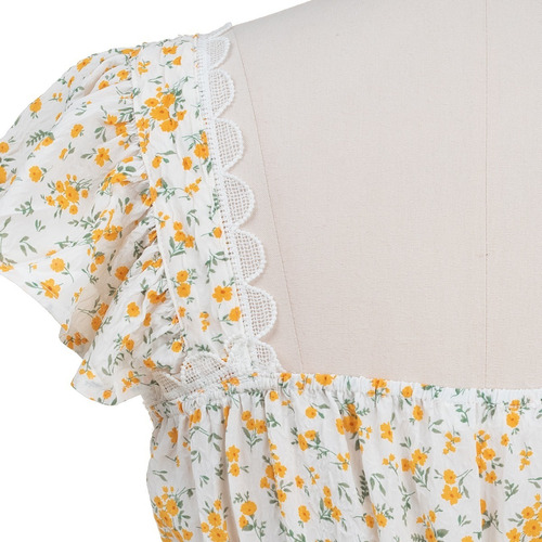 Imagen 5 de 6 de Blusa Vestir Floral Peplum Primaveral Manga Corta Encaje.