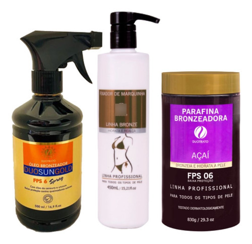 Kit Bronze Parafina Açaí + Óleo + Fixador De Marquinha