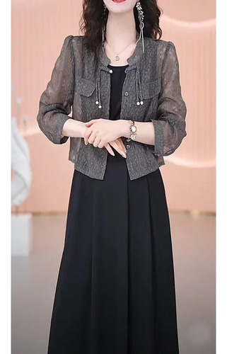 Traje De Falda Larga Negro De Color Liso Estilo Urbano