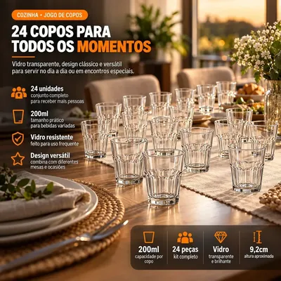 Jogo 12 Copos Bristol Nadir 410ml Vidro Grosso Resistente Transparente Grande para Drink Água Suco Restaurante Diamante Viacruz