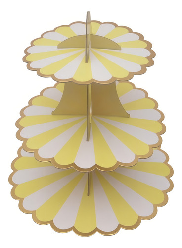 Torre Base Para Cupcakes Postres Premium 3 Niveles Color Amarillo