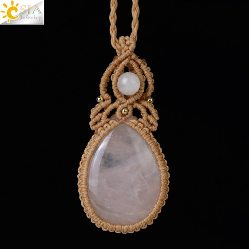 Csja-collar De Cristal Natural Curativo, Colgant Rose Quartz