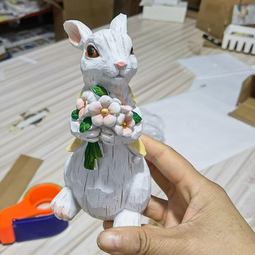 2 Piezas Conejo De Pascua Decoración Conejo Con Flor