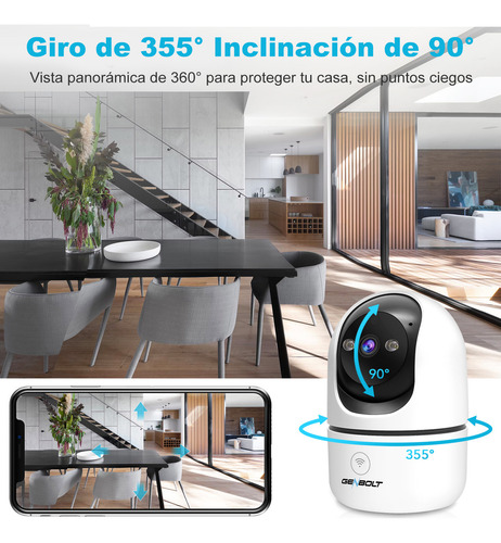 Genbolt® Cámara De Seguridad Wifi Interiore IP Vigilancia Doméstica Cctv Con Detección De Humanoides Cámara De Paseo Automático Para Niñeras Y Mascotas Monitor Para Bebés Con Alarma De Audio Para Casa