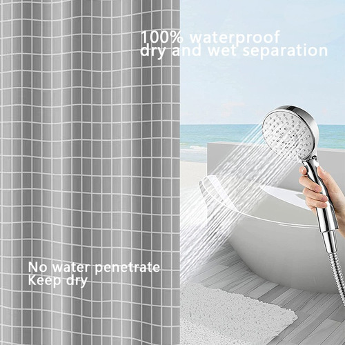 Cortina De Ducha Bañera 240x200 Cm Baño Cortinas Impermeable Rejilla Gris Japonesa