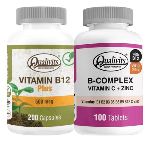 Vitamina B12 500 Mcg + B Complex 100 Softgels - Qualivits Sabor Natural