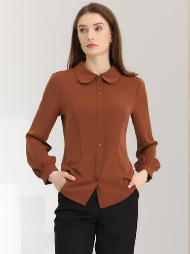 Camisa Casual De Cuello Peter Pan Manga Larga Blusa