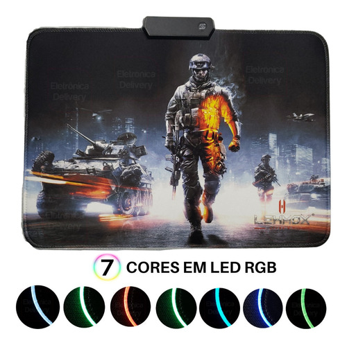 Mouse Pad Gamer War 25cmx35cm  7 Core Led Rgb Lehmox