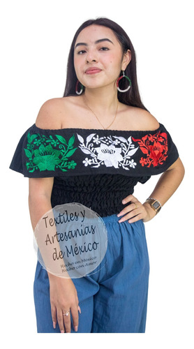 Top Tricolor Bordado Fiestas Patrias Noche Mexicana Blusa 