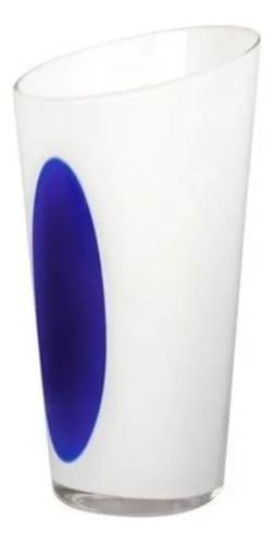 Vaso Descorativo Vintage Com Corte Alicja Glass 30cm Cor Branco E Azul Oval