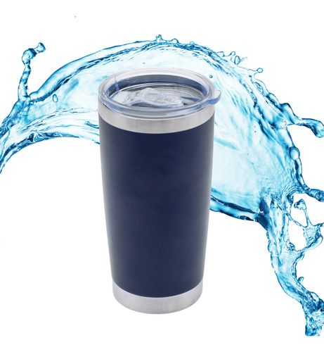 Vaso Termo Acero Inoxidable 20 Onzas Termico Popotes Esponja Azul Oscuro