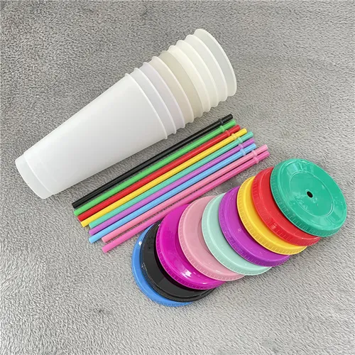 20pzs Vasos Magicos Cambian De Color Con Tapa Y Popote 710ml