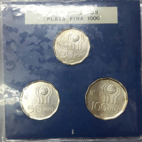 Blister 3 Monedas Mundial Futbol Argentina 1977 Bañada Plata