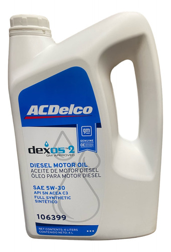 Aceite 5w30 Sintetico Acdelco Bidon 4 Litros Dexos 2