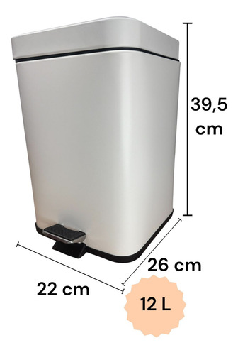 Cesto De Basura 12l Con Tapa Cierra Suave - Hogar Blanco