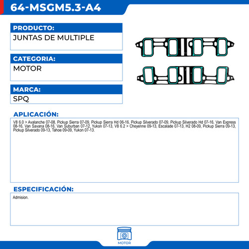 Junta Múltiple Admisión Escalade 2007-2013 V8 6.2