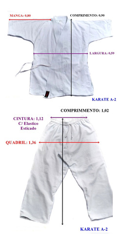 Kimono Adulto A2 Karate Branco Brim Pesado C/ Faixa Branca