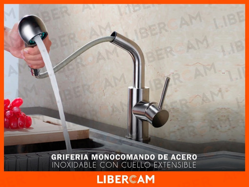 Imagen 9 de 10 de Griferia Canilla Cocina Cuello Extensible Monocomando Lluvia