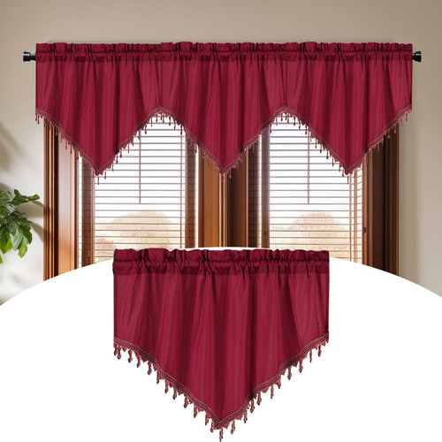 Cortina Corta Con Cenefa Para Sala De Estar, Sótano, Rojo