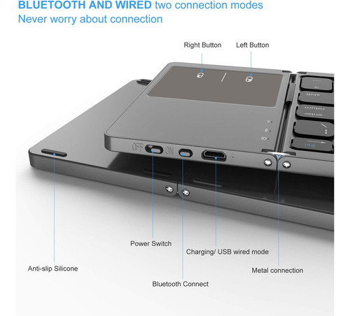. Teclado Bluetooth Plegable Con Panel Táctil Adecuado Para