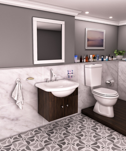 Imagen 2 de 10 de Juego Baño Completo Vanitory Grifería Sanitarios Accesorios