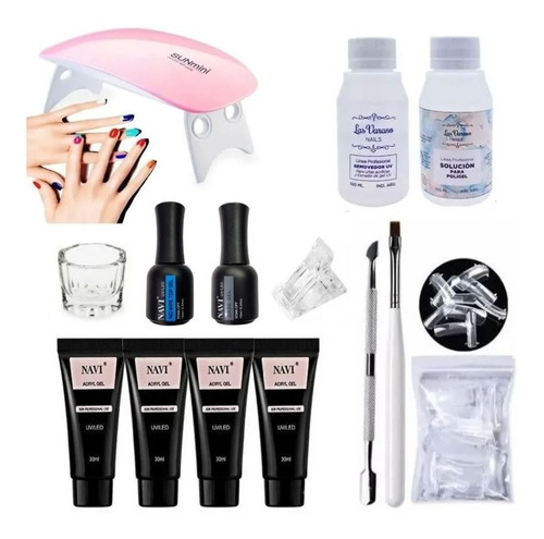 Kit Polygel 30ml Cabina Pincel Removedor Molde Top Base Coat