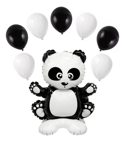 Set Globo Oso Panda Con Base + Globos Látex X 8