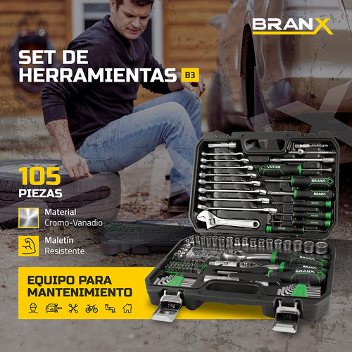 Set Juego Herramientas Maletin Branx 105 Pzas C Vanadio B3