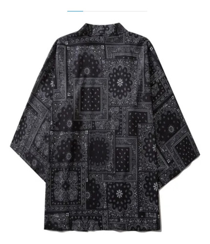 Kimono Cárdigan Saco Negro Elegante Japones Art Reempacado