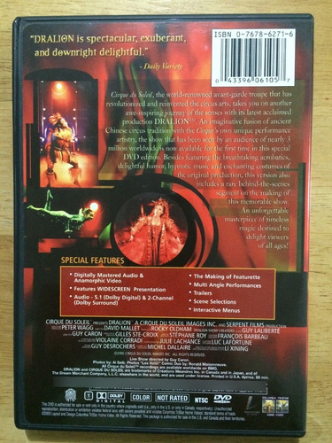 Circo Dralion De Cirque Du Soleil Dvd Original 2001 (Usado)