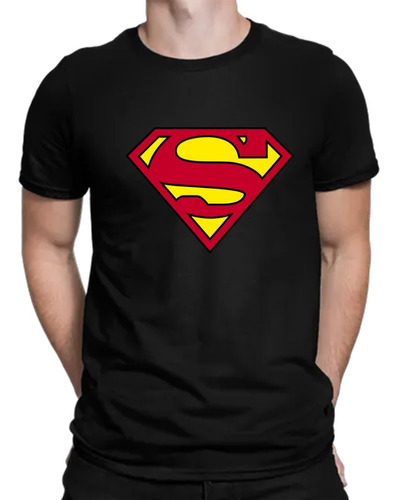 Superman Camiseta Negra Algodon Hombre Manga Corta