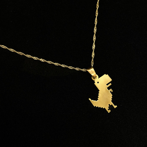 Cadena Y Dije Dinosaurio Rex Google Oro 18k Amarillo 40 Cm