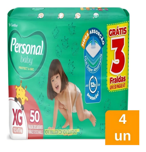 Fralda Descartável Personal Soft & Protect Hiper Tamanho Xg
