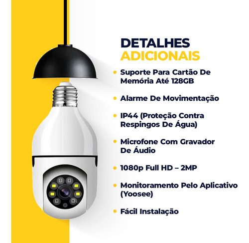 Câmera De Segurança Lâmpada Pholex Wifi Prova D´agua Infravermelho 8177 Com Visão Noturna Interna