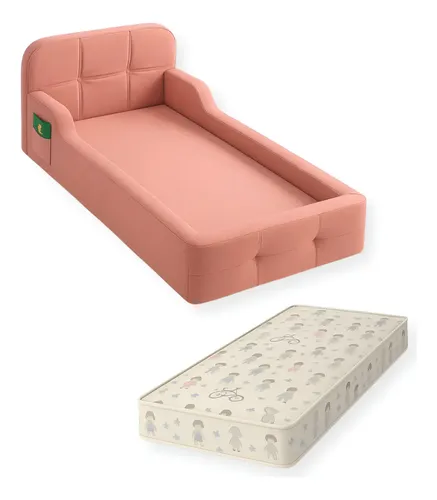 Cama Infantil Montessori Aurora Baby Jelc Decor Rosa com Colchão e Laterais de Proteção 150x70"