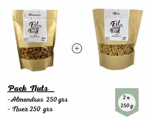 Imagen 1 de 4 de Almendra + Nuez 250 Grs C/u - Pack Frutos Secos Snack / Fit